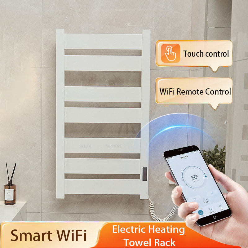 バスルームスマートWiFi電気タオルドライヤーホワイトバスタオル加熱食器乾燥ラック壁キッチンヒータータオルウォーマードライヤーホルダー