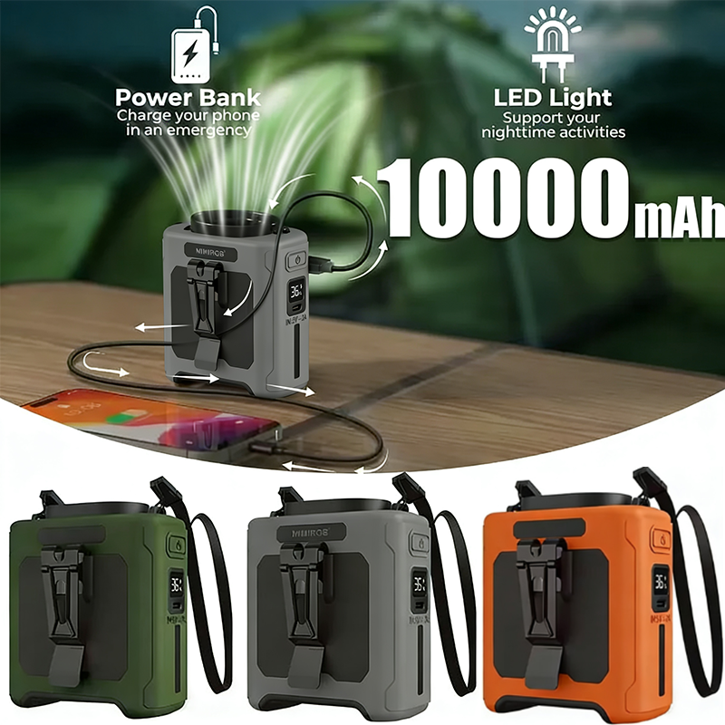 高速腰吊り冷却ファン、USB充電式10000mAhポータブルパーソナルファン、屋外用5段階
