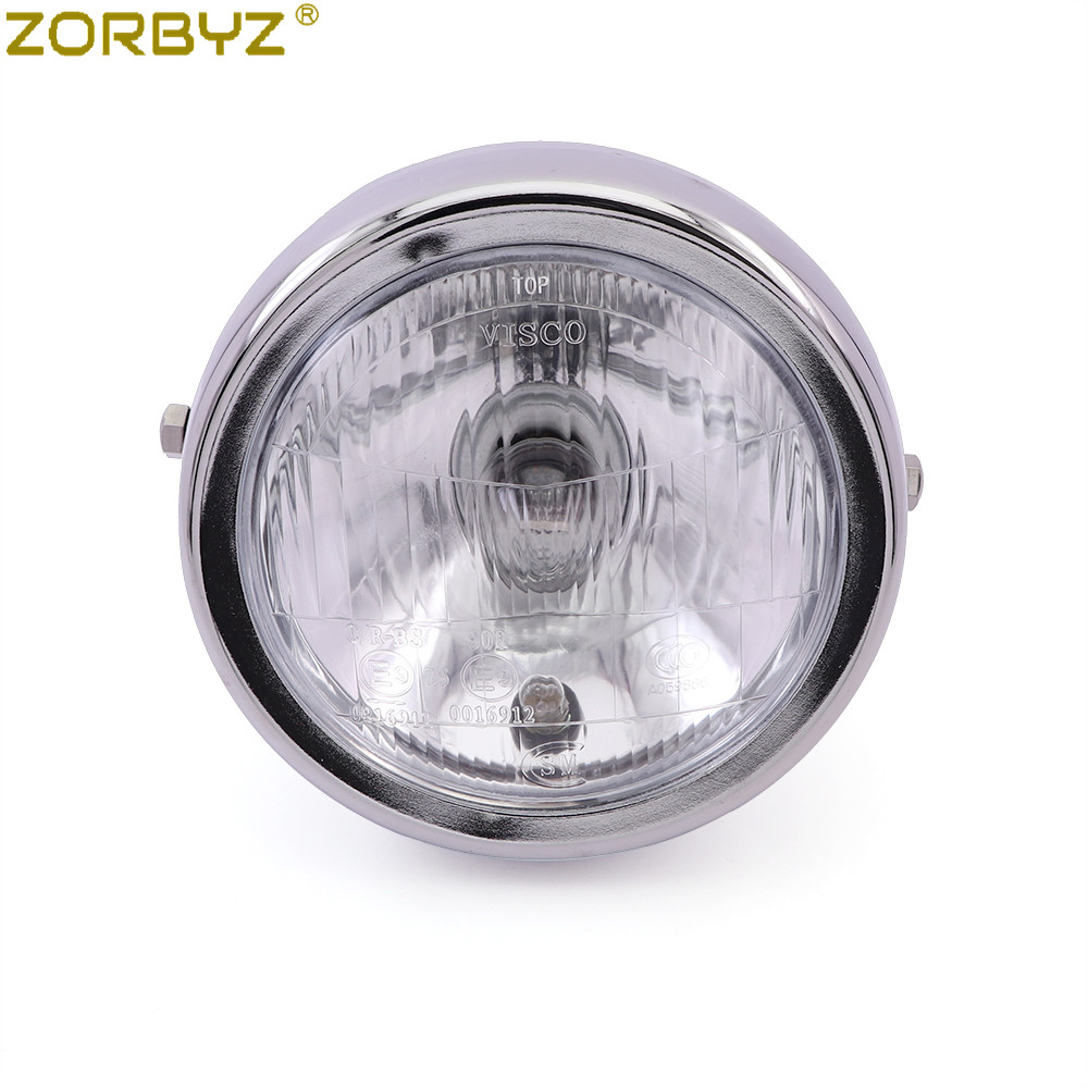 ZORBYZ オートバイクロームメタルレトロハロゲンフロントヘッドライト E マークホンダ CG125 GN125 カフェレーサーボバーカスタム