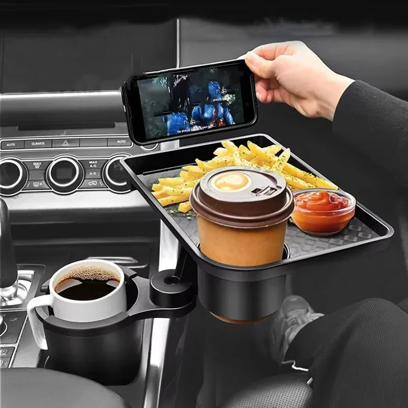 高品質ユニバーサルカーカップホルダートレイ - 360°回転調節可能なデュアルカップオーガナイザー