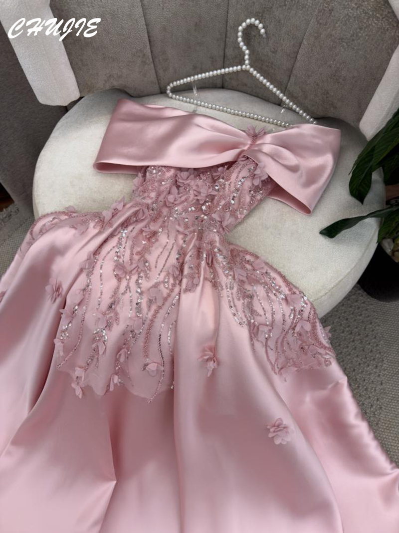 A ライン花ビーズイブニングドレス女性のためのカスタマイズされたプリーツウエディングドレスフォーマルパーティーイブニングドレスアラビア特別な日