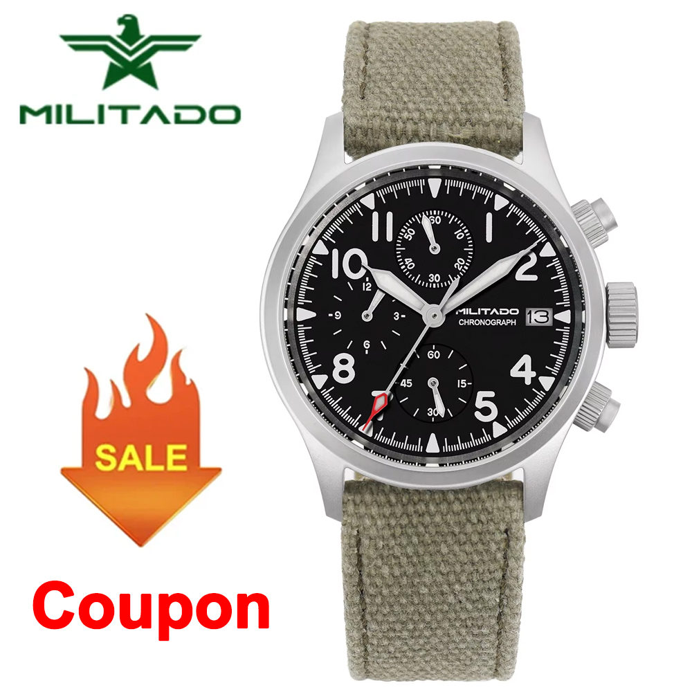 Militado ML1868KF V2 VK67 クォーツ クロノグラフ時計ステンレス鋼ケース 3 ダイヤル防水 100 メートル多機能軍事時計