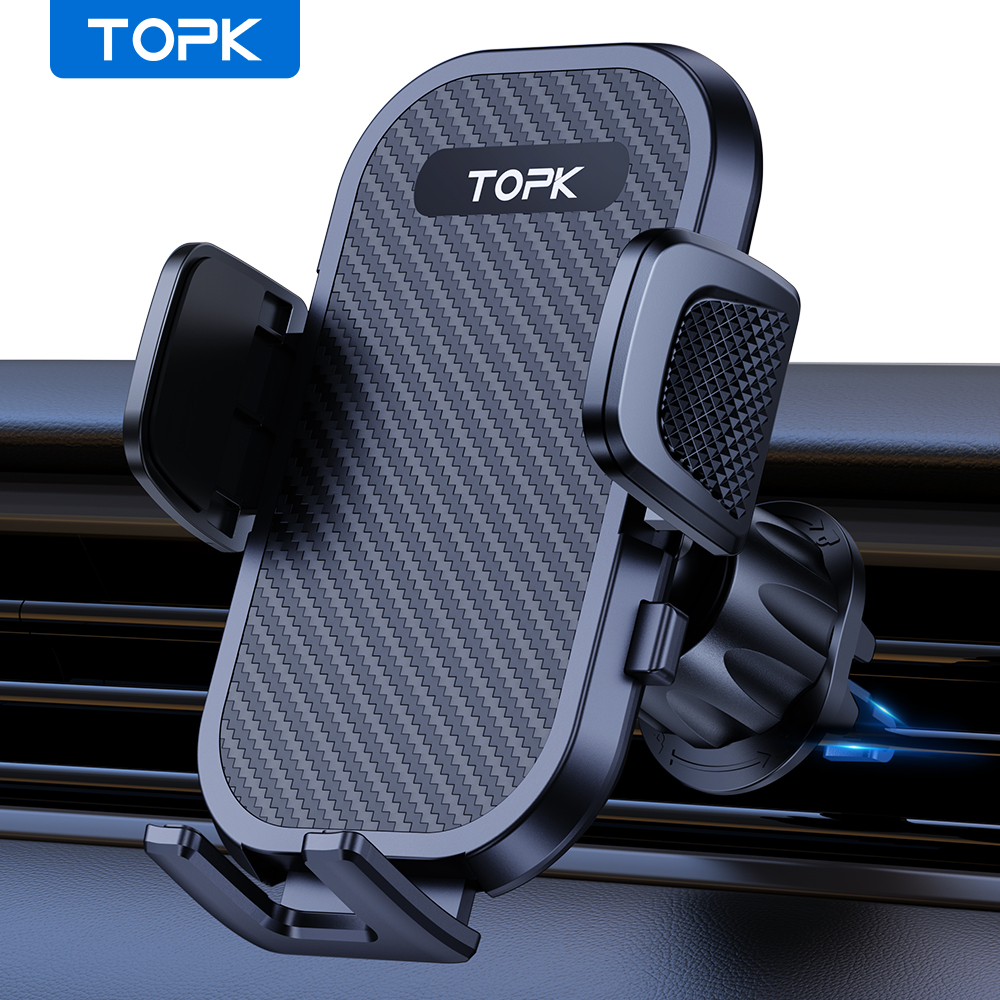 TOPK 車載電話ホルダー マウント エアベント 携帯電話ホルダー 車用 ハンズフリー 簡単クランプ クレードル 車載 4インチから7インチのすべての電話に適合