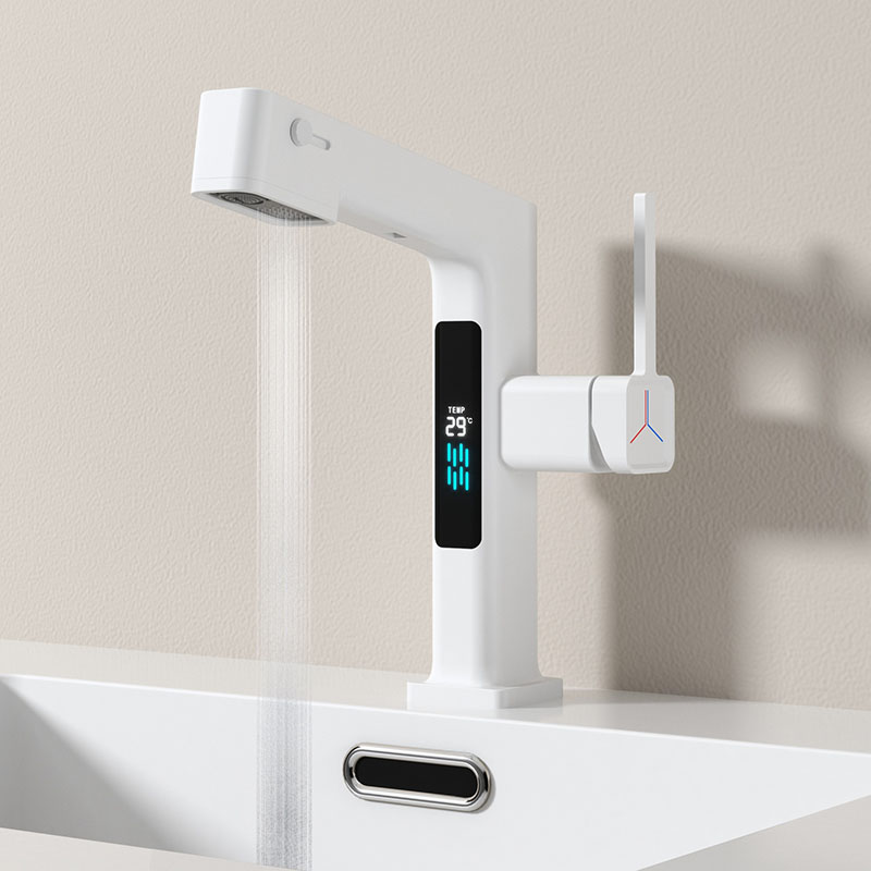 スマートバスルーム蛇口 LED温度表示引き出し式スプレーヘッドシンクと洗面台の蛇口は洗髪やうがいに最適