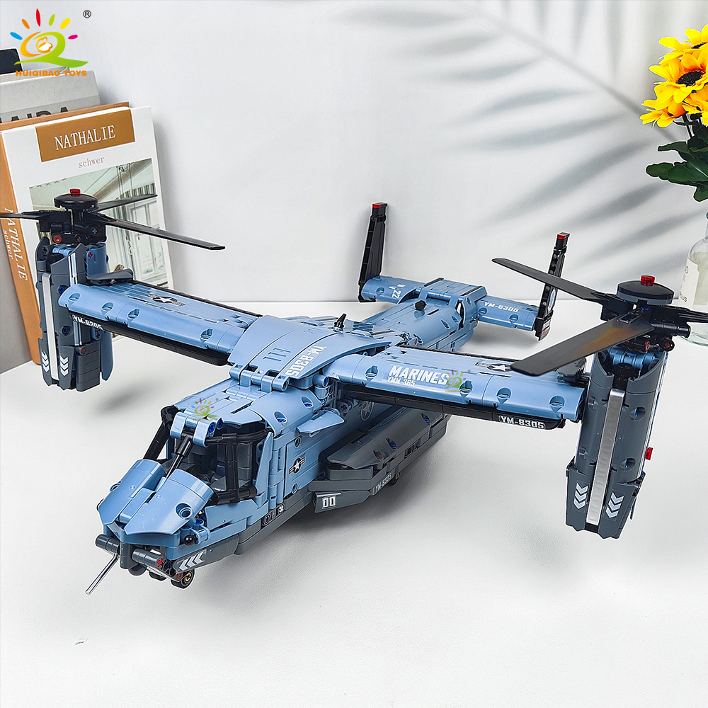 HUIQIBAO MOC 1389 個 V-22 ティルトローター航空機ヘリコプタービルディングブロック子供軍用飛行機モデルレンガおもちゃ家の装飾。