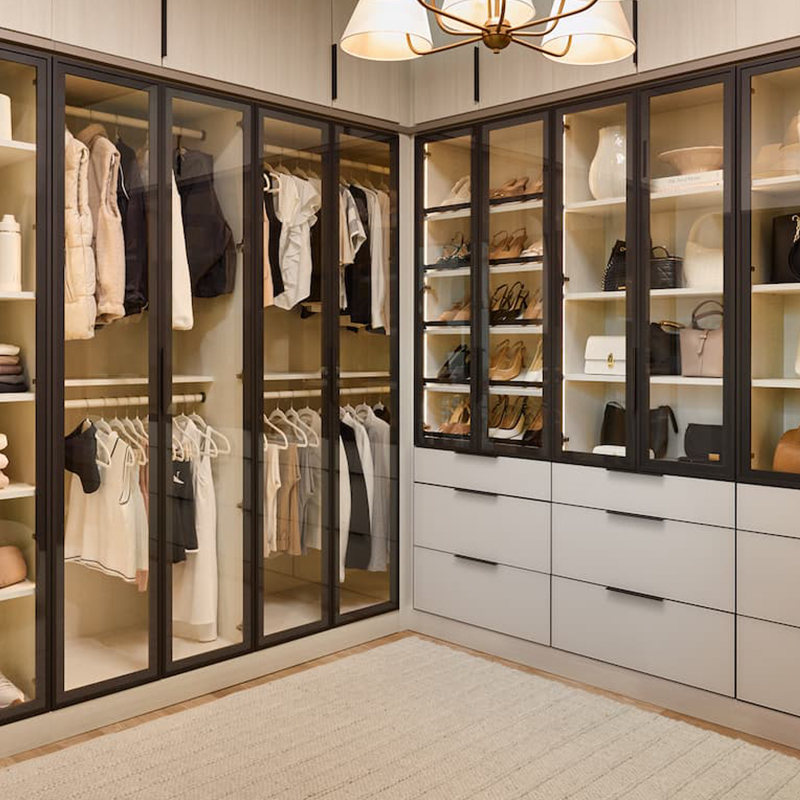 Custom Walk in Wardrobe Closet Luxury Modern Style Bedroom Furniture Wardrobe with Glass Door