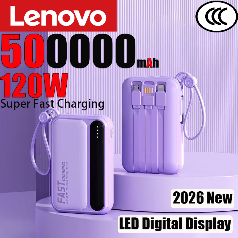 Lenovo 120 ワット大容量 500000mAh パワーバンク 4-in-1 ケーブルインテリジェントデジタルディスプレイポータブルパワーバンク iPhone 用新しい