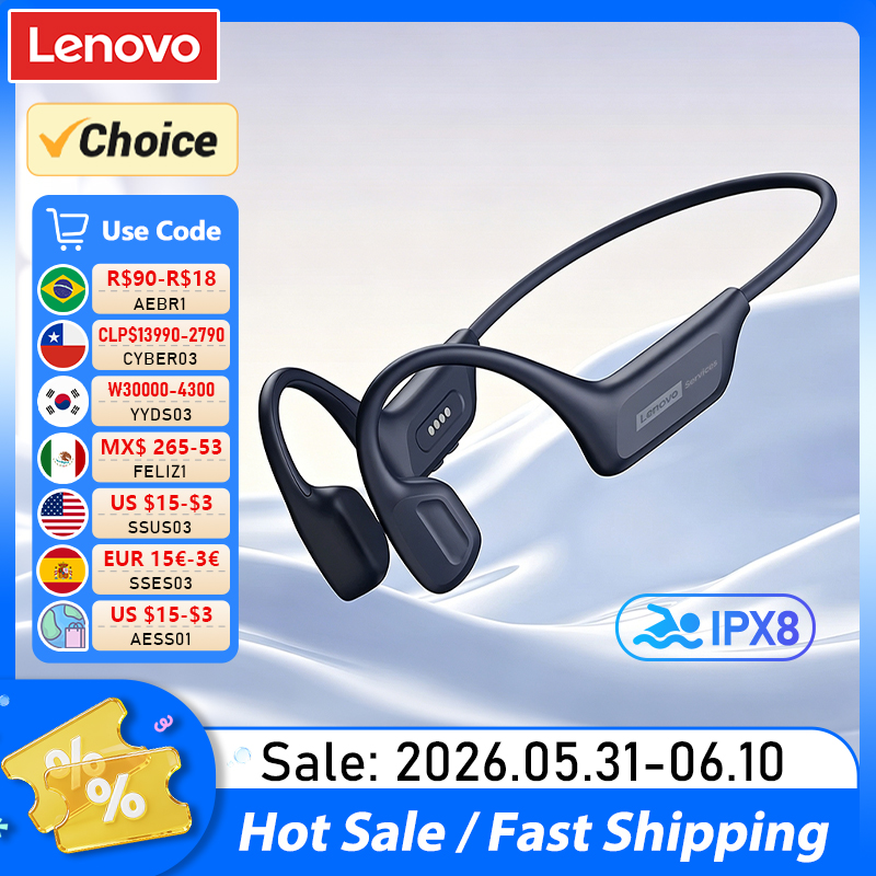 レノボ S106 IPX8 防水骨伝導イヤホン Bluetooth 6.0 ヘッドフォン MP3 内蔵 32 ギガバイトメモリワイヤレススポーツヘッドセットマイク