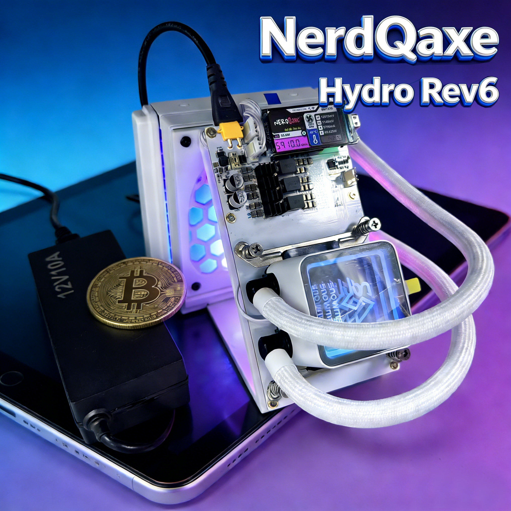 Bitcion マイナー NerdQaxe ハイドロ Rev 6.1 6TH/s 100 ワット REV6 BTC マイニングマシン BM1370 チップ Sha-256 アルゴリズム電源