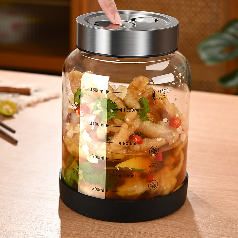 1pc High Borosilicate Glass Olive and Pickles Jar Double-Exhaust Valve Cucumber Container Sealed Tank Liquor Soaking Jar