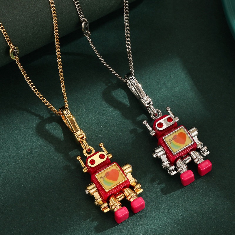 ヨーロッパとアメリカのファッショントレンド、甘くて新鮮なプリントレターハート型可動小型ロボットペンダントネックレス