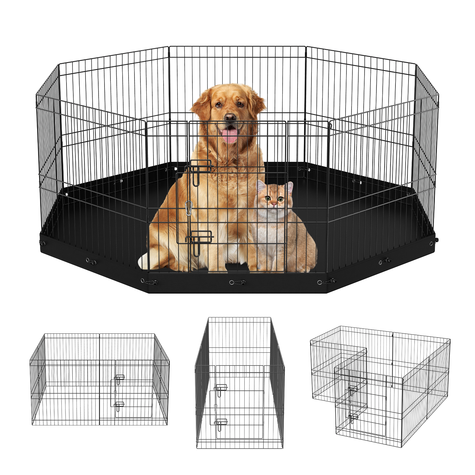 SucceBuy 犬用ベビーサークル 8 パネル折りたたみ式金属製犬運動ペットフェンス 底部パッドカバー付き 子犬屋外キャンプ庭犬小屋用
