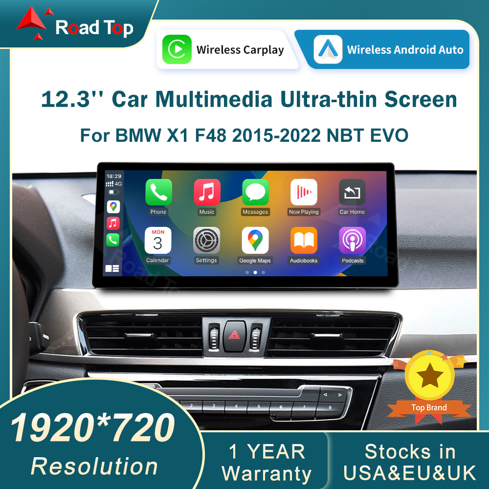 RoadTop 12.3 'ワイヤレス CarPlay 車マルチメディアタッチスクリーン BMW X1 F48 2015-2022 NBT EVO IDrive Android 自動ヘッドユニット
