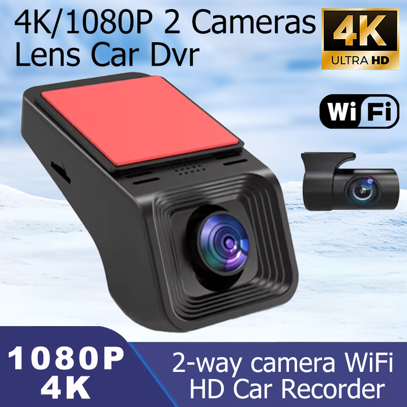 4K 車ダッシュカム WiFi 2160P リアビューリバースカメラ 24H パーキングモニター デュアルチャンネル DVR レコーダー ナイトビジョン ウルトラ HD クリア