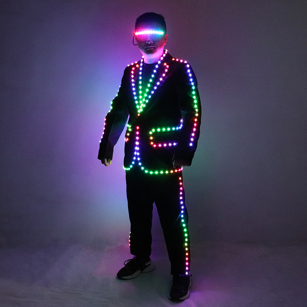 フルカラー LED スーツジャケットデジタルリモコン LED ライトアップ衣装結婚式のステージホスティングバーナイトクラブ DJ 発光服