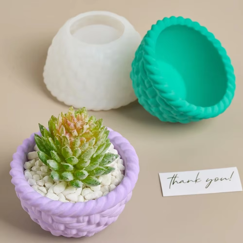 Woven Basket Flowerpot Silicone Mold DIY Handmade Candle Cup Plaster Concrete Resin Storage Box Casting Molds Home Crafts Decor
