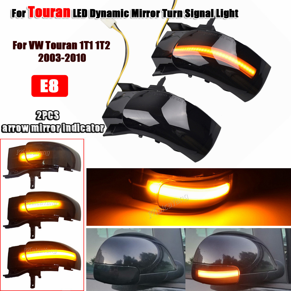 2x ダイナミックウインカー VW トゥーラン 1T1 1T2 2003 2004 2005 2006 2007 2009 LED ターンシグナルライトサイドランプ矢印ミラーインジケータ