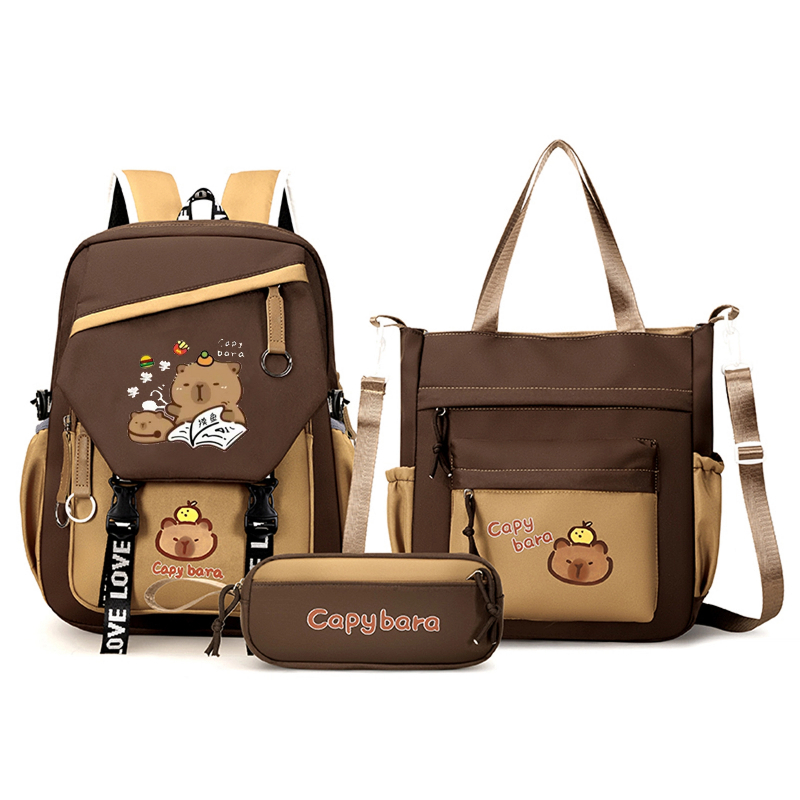 Capybara スクールバックパック子供スクールバッグセットカジュアル 3 個デイパックティーンガールズショルダーバッグブックバッグ通学子供のバックパック
