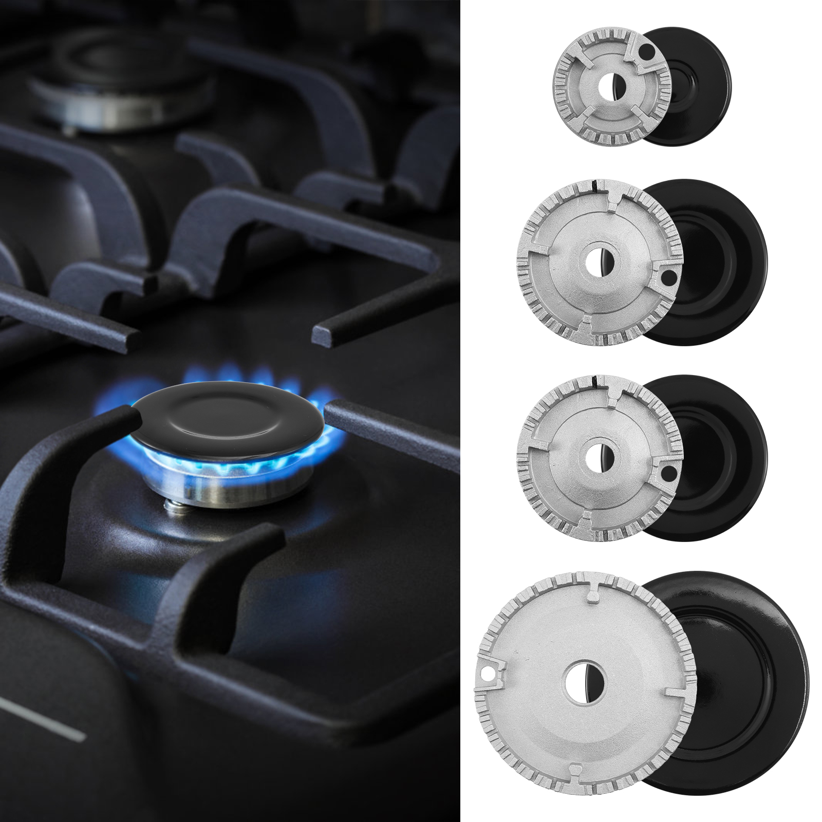 4 個クッカーハットセット金属製クックトップバーナーキャップとバーナーヘッド交換キットガスストーブバーナーキャップ、ほとんどのガスストーブバーナーに対応