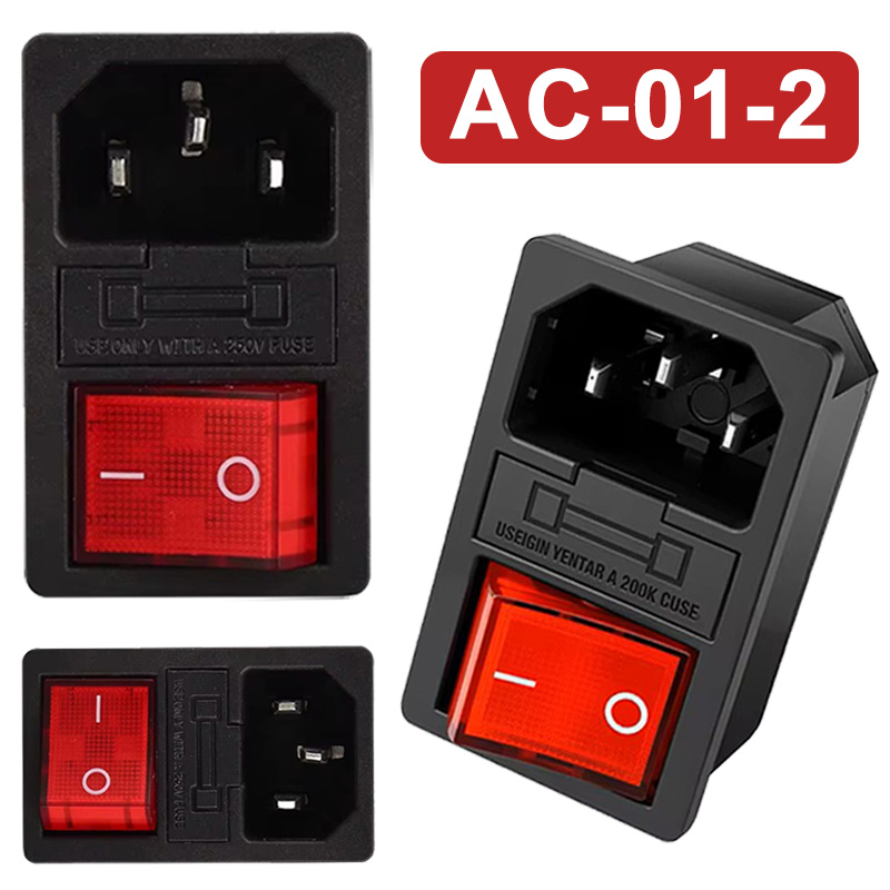 5/20 個 AC-01-2 電気スイッチ 250V 10A ヒューズ AC 電源ソケットパネルマウント AC コネクタロッカースイッチ 3Pin 赤色 LED スイッチ付き
