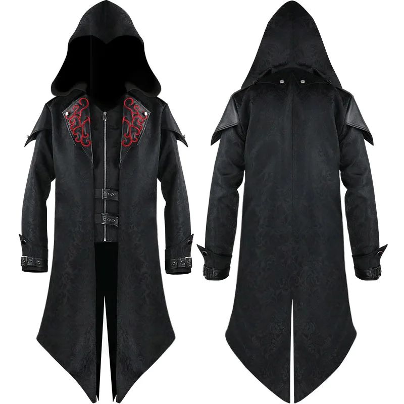 アサシンコスプレ中世の男ストリートフード付きジャケット生き抜く衣装エドワードアサシンクリードハロウィンコスチューム