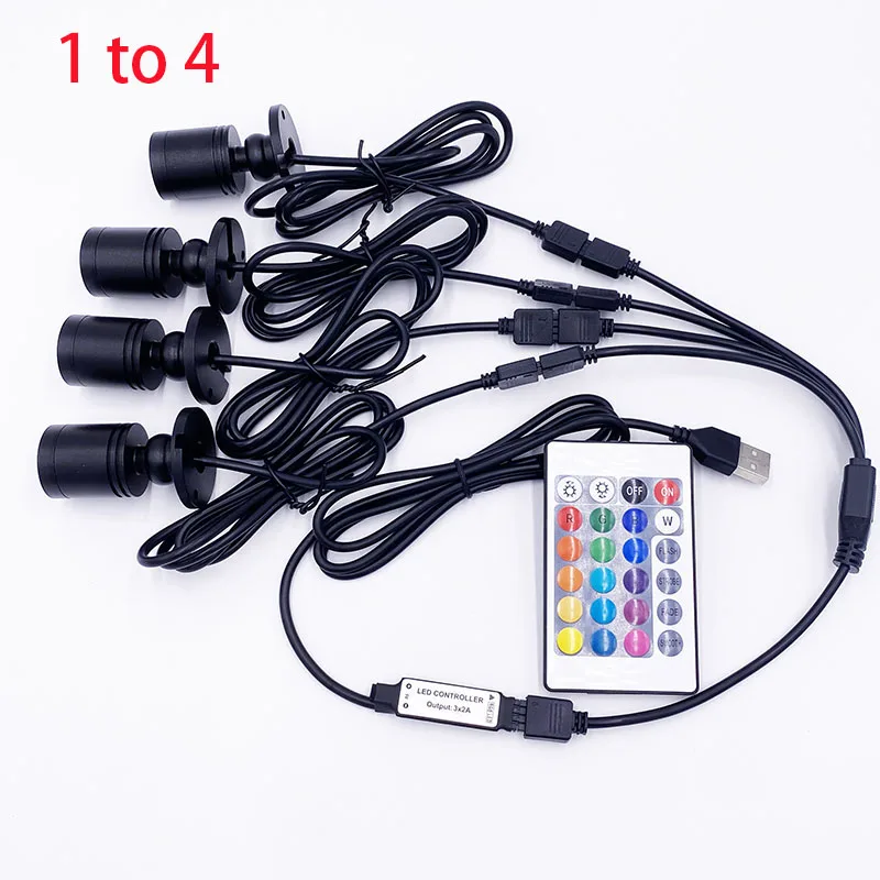 RGB Led スポットライト USB 5V 調光可能なカラーミニワインキャビネット 1 ワット 3 ワットショーケースパターンショーケースライトルーム装飾 1 に 4 リモートセット