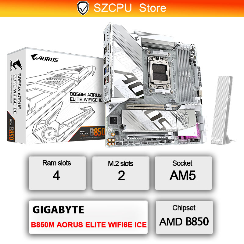 GIGABYTE B850M AORUS ELITE WIFI6E ICE Micro-ATX AMD B850 DDR5 192GB DDR5 8200 (OC) MHz M.2 ソケット AM5 新しいマザーボード