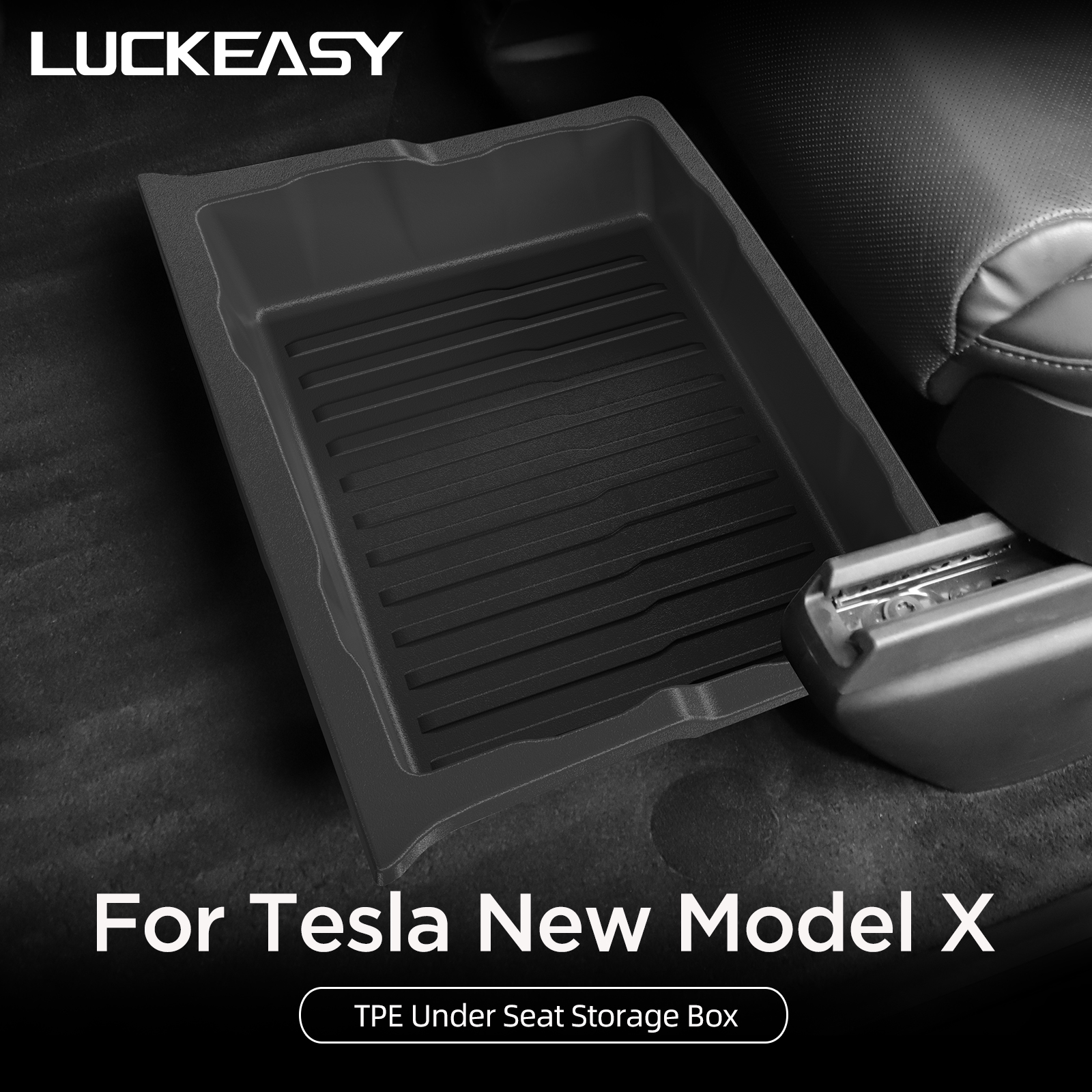LUCKEASY テスラモデル X 2023-2026 シート下収納ボックスカーインテリアアクセサリー引き出しタイプ収納オーガナイザー下ケース