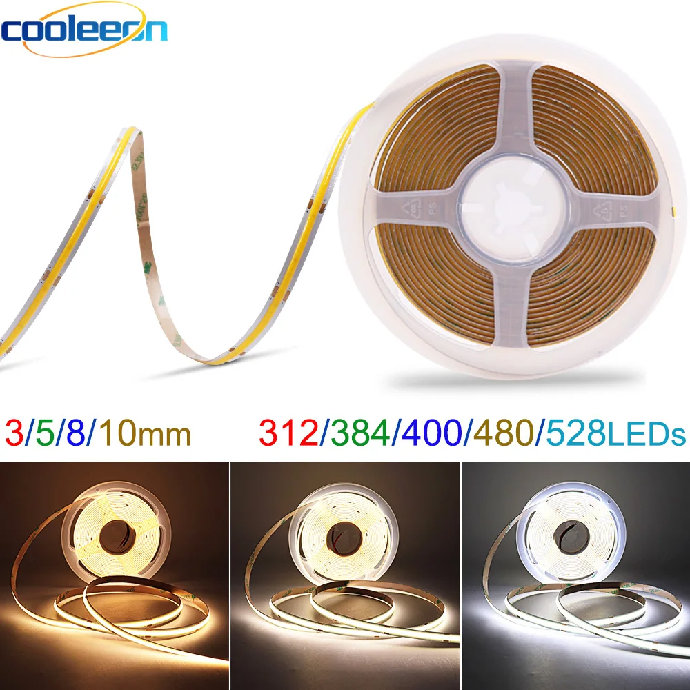 5 メートル 10 メートル柔軟な 12V 24V LED COB ストリップライトバー 3000K 4000K 6000K 白色 RA90 FOB リニアテープ LED キッチンルームの装飾用