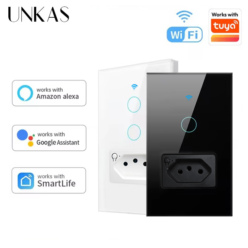 UNKAS Alexa による Tuya Wifi スマート ブラジル ライト スイッチ壁ソケット プラグ コンセント タッチ センサー ガラス パネル リモコンで動作します。