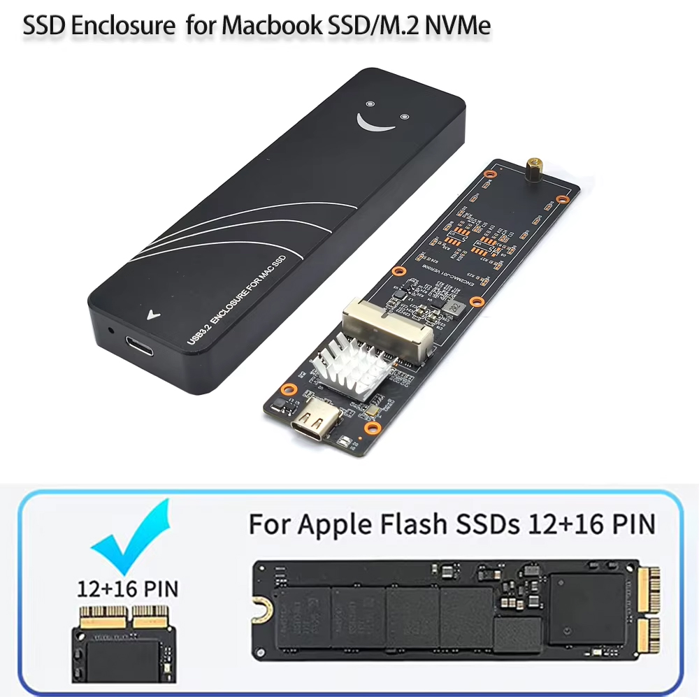 M2 SSD エンクロージャ USB-C 3.2 M.2 NVMe SSD 12 16 ピン Apple Mac/iMac/MacBook Pro/Air 2013 から 2017 外部ストレージ SSD ボックスケース