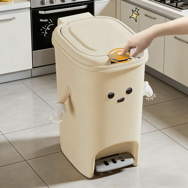 10L/20L Cute Creative Double Pedal Trash Can for Kitchen and Living Room - Big Capacity and Cream-colored Paper Basket