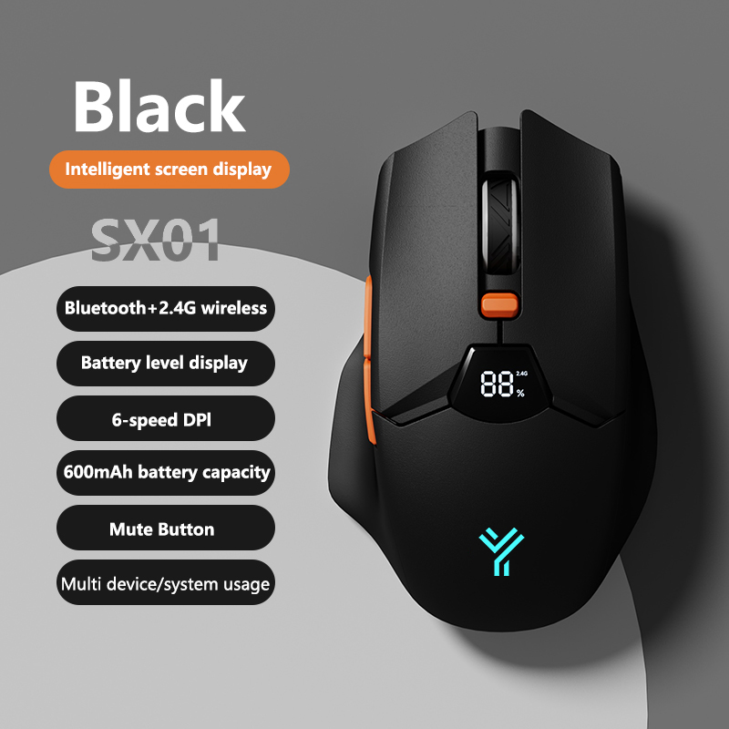 Warvank SX01 ワイヤレスゲーミングマウススマートスクリーンディスプレイ 6 スピード DPI 調整 600mAh 充電式サイレントオフィス Bluetooth マウス