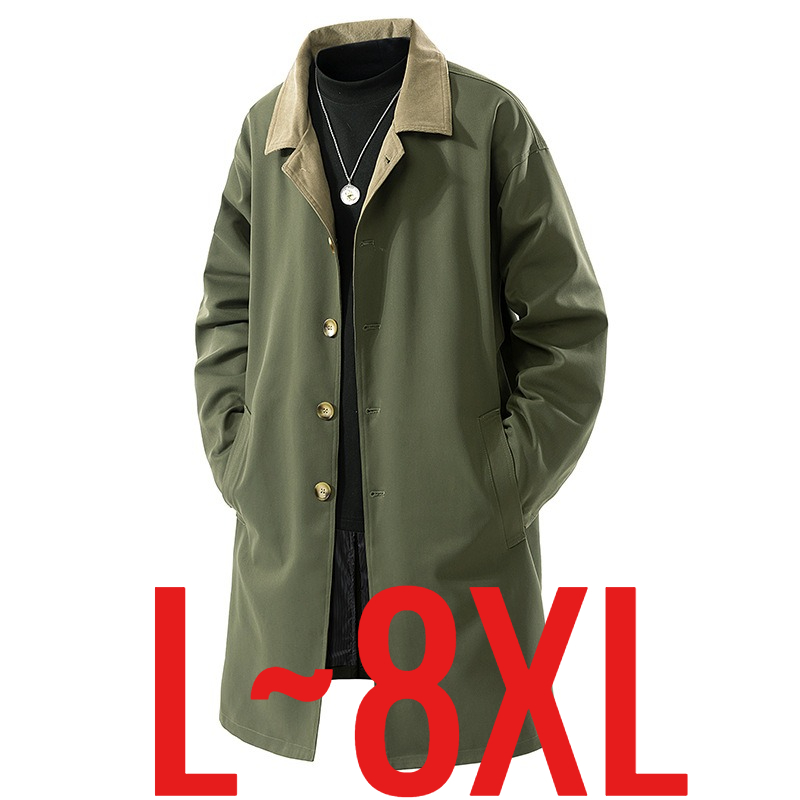 プラスサイズ 8XL 男性春トレンチターンダウン襟ロングウインドブレーカージャケット男性オーバーサイズビッグ大型防風コート秋生き抜く
