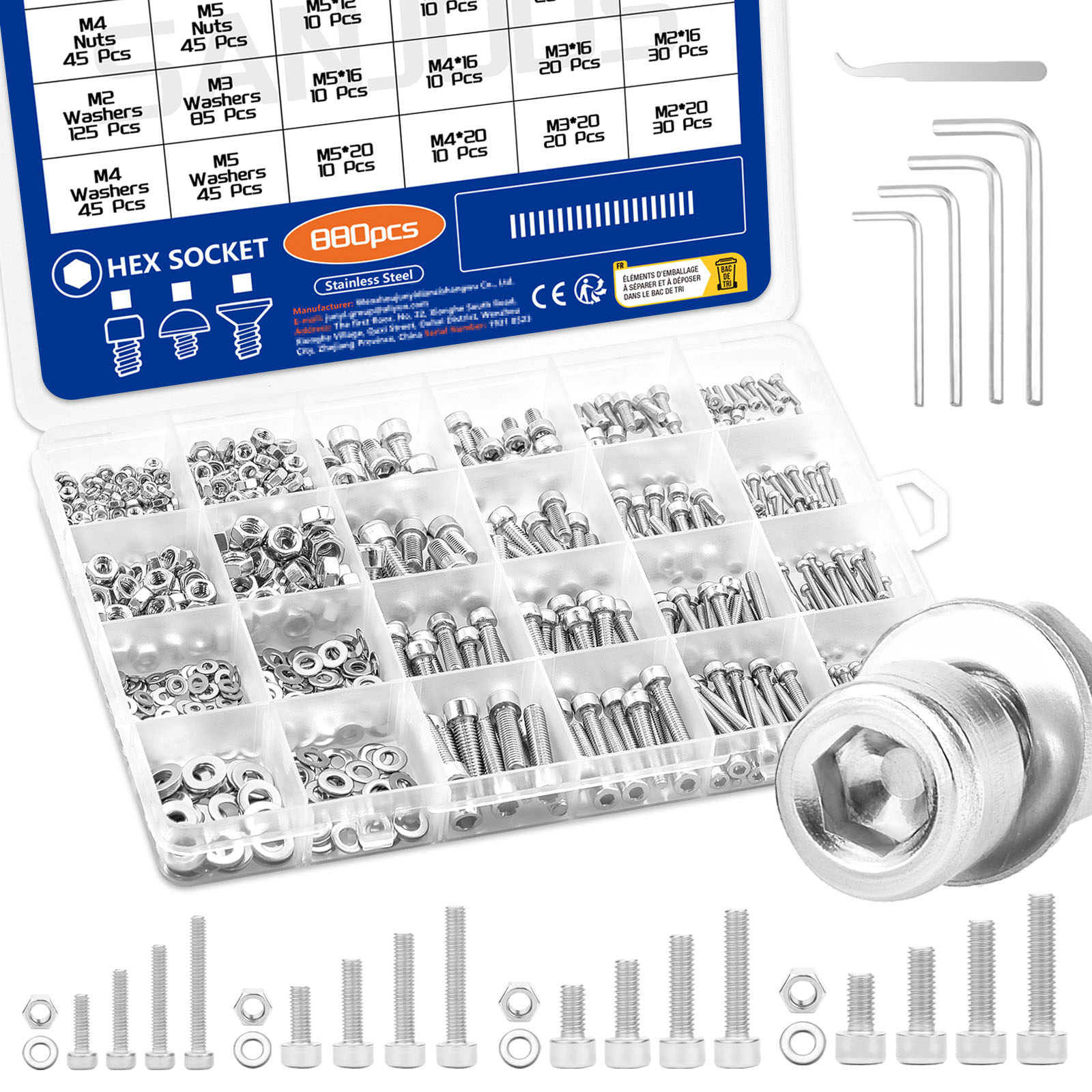 880 メートルボルトの品揃え M2 M3 M4 M5 ステンレス鋼ねじナットとワッシャー 8mm-20mm 六角穴付きキャップ小ねじシルバー