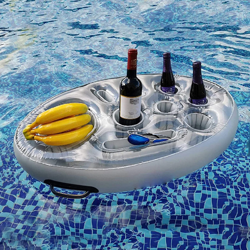 スイミングプールフローティングトレイ、セルフサービスアイストレイパーティー、ポータブル飲料ホルダー、インフレータブルPVCアイスバー、多孔質コースタートレイ