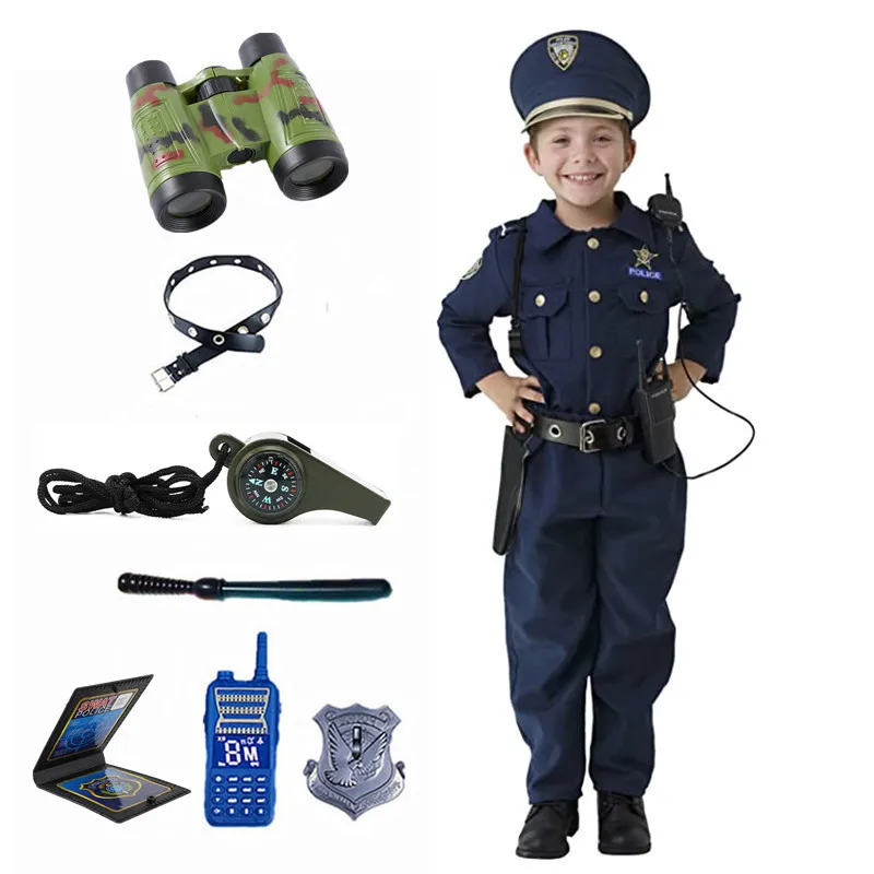 新年のドレスアップ アメリカ警察コスチューム 子供用 - 男の子用警察官コスチューム - アクセサリー付き警官制服セット
