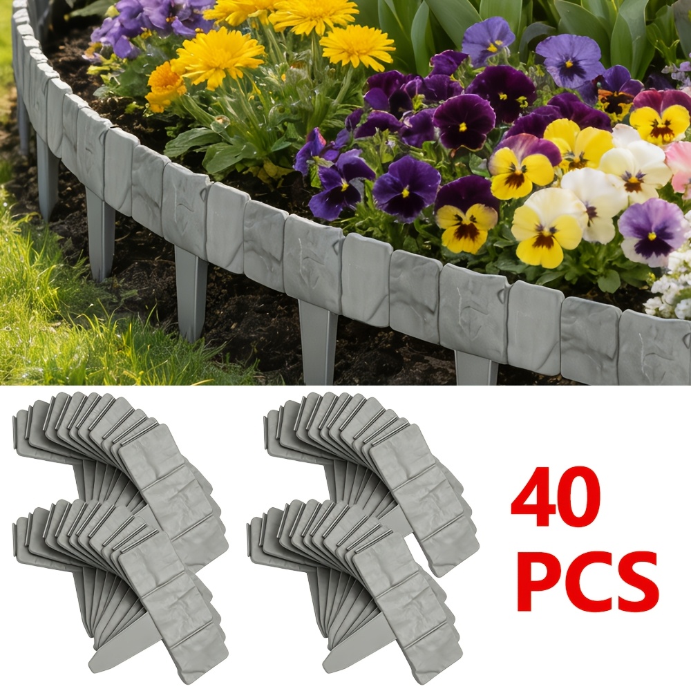 Outdoor garden fencing, stone-effect plastic landscape fencing, edging for lawns and gardens, ground-mounted