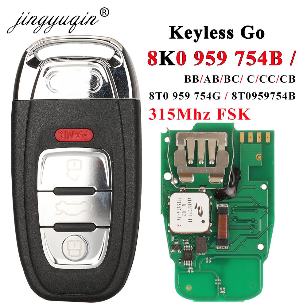 Jingyuqin 4 ボタンスマートリモートキーキーレスゴー 315MHz アウディ Q5 A4L A5 A6 A7 A8 RS4 RS5 S4 S5 8T0959754G/B 8K0959754B 754AB/BB