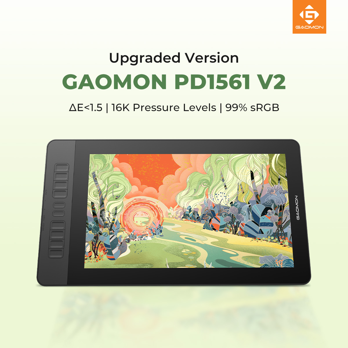 GAOMON PD1561 V2 ペンディスプレイグラフィックタブレット 15.6 インチフルラミネーションスクリーン 16K 圧力スタイラス付き高度なバッテリーフリーペン