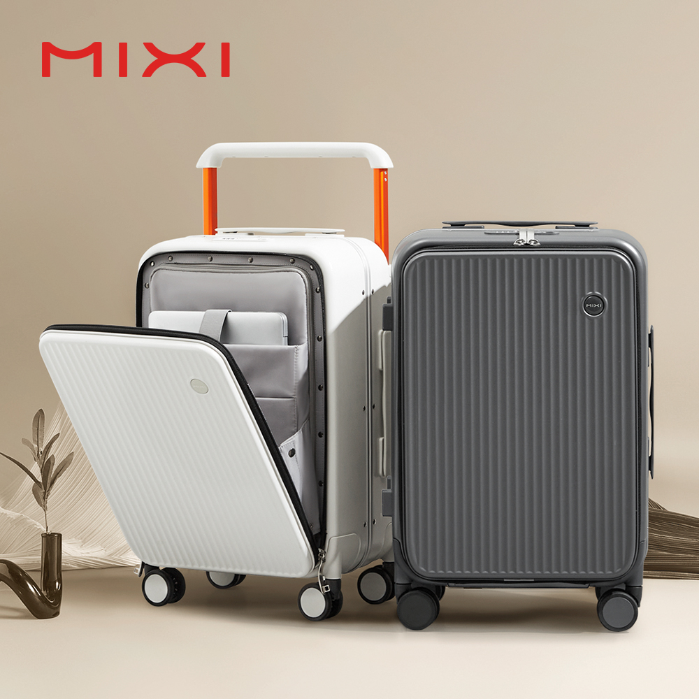 Mixi フロントラップトップポケットスーツケースワイドハンドル旅行スーツケース男性 20 ''機内持ち込み荷物女性 PC アルミフレームトロリーケース 24 ''