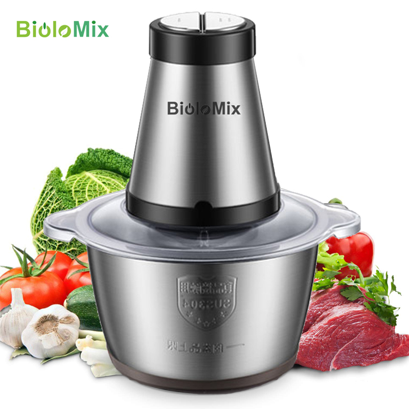 BioloMix 2 スピード 500 ワットステンレス鋼 2L 容量電動チョッパー肉グラインダーミンサーフードプロセッサースライサー