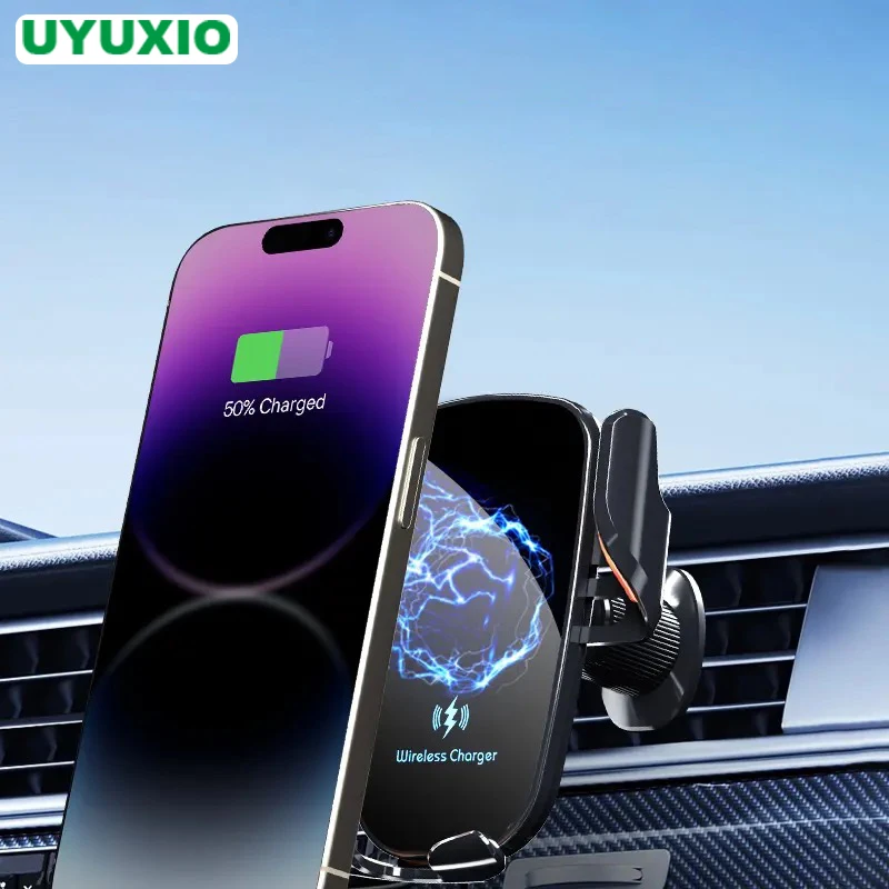 UYUXIO ワイヤレス車の充電器エアベント急速充電車の電話ホルダー iPhone 16 プロマックス 15 14 12 13 Samsung Android 電話用