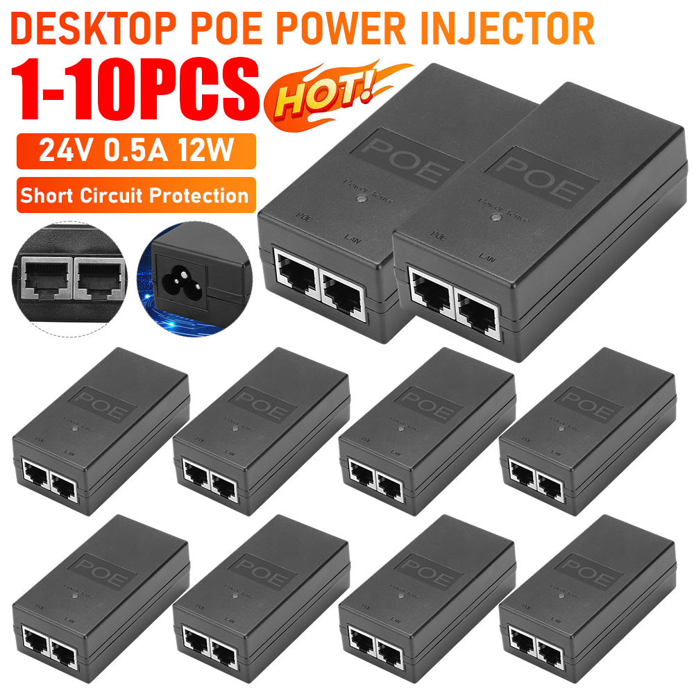 10/1 個 24V 0.5A 12 ワット POE スプリッタ短絡保護 POE インジェクタデスクトップ電源 PoE インジェクタ IP カメラ電源用