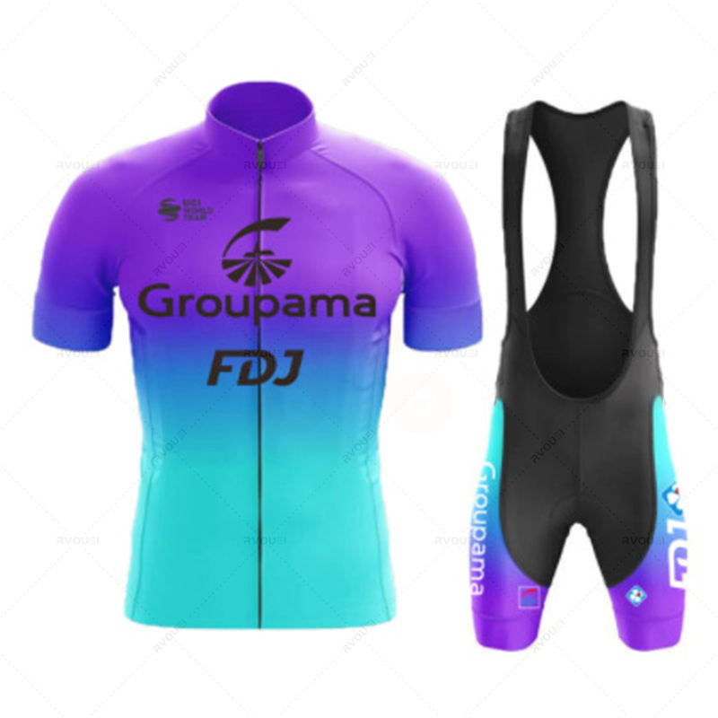 Fdj チーム サイクル ジャージ セット メンズ サイクリング ウェア MTB バイク ウェア ユニフォーム 自転車スーツ 新品 2024