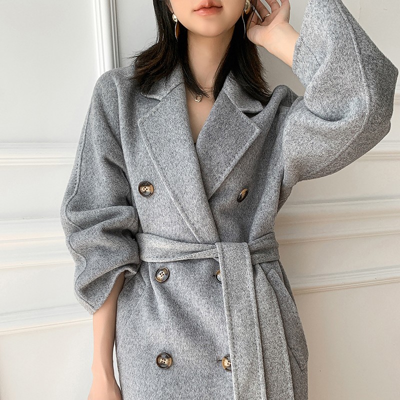 高品質両面 100% ウールコート女性ロングダブルブレストエレガントなルーズカシミヤ冬のジャケット