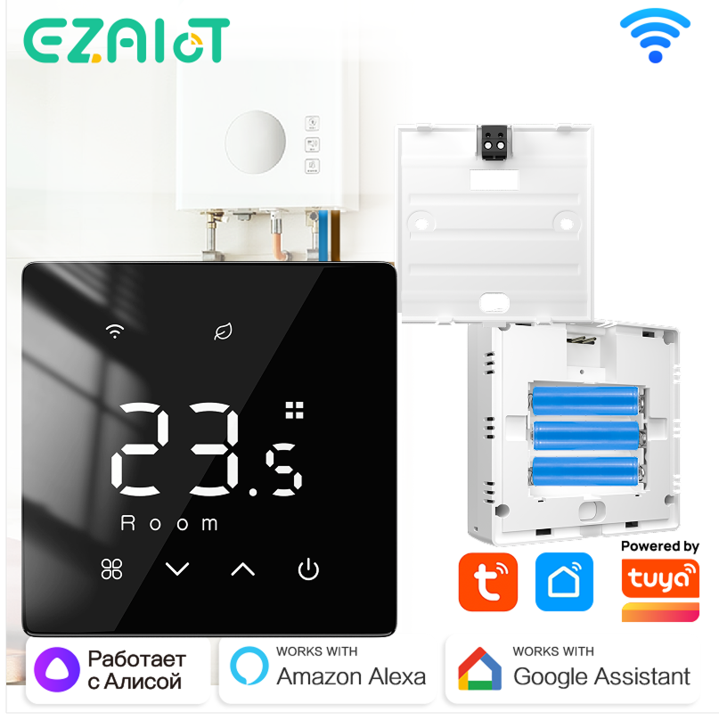 スマートワイヤレスガスボイラーサーモスタット Tuya WiFi Zigbee 毎日プログラム可能なバッテリー駆動温度コントローラー Alexa Google Hom