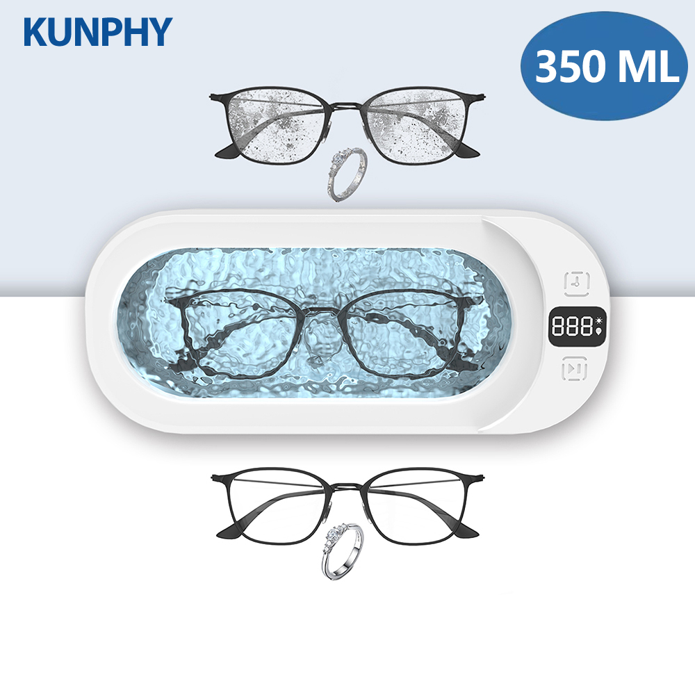 KUNPHY ソニックジュエリークリーナー 350ML 48KHz ジュエリー洗浄機 3 つのクリーニングモード付き デジタルタイマー メガネ イヤリング リング用