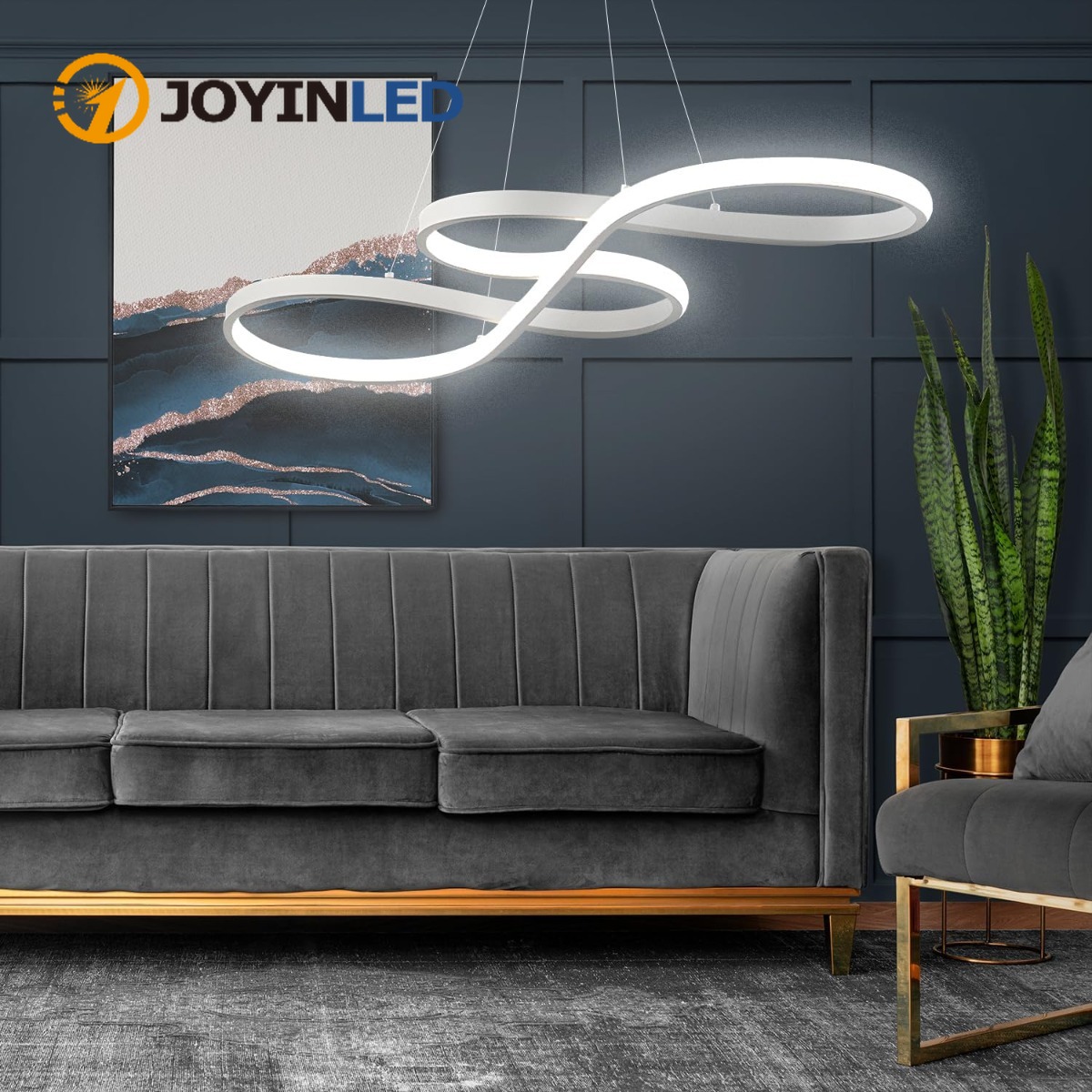 JOYINLED Modern 75cm LED Chandelier-Dimmable Pendant Ceiling Light with Remote Control, Adjustable 3000K-6000K Living Room Lamp