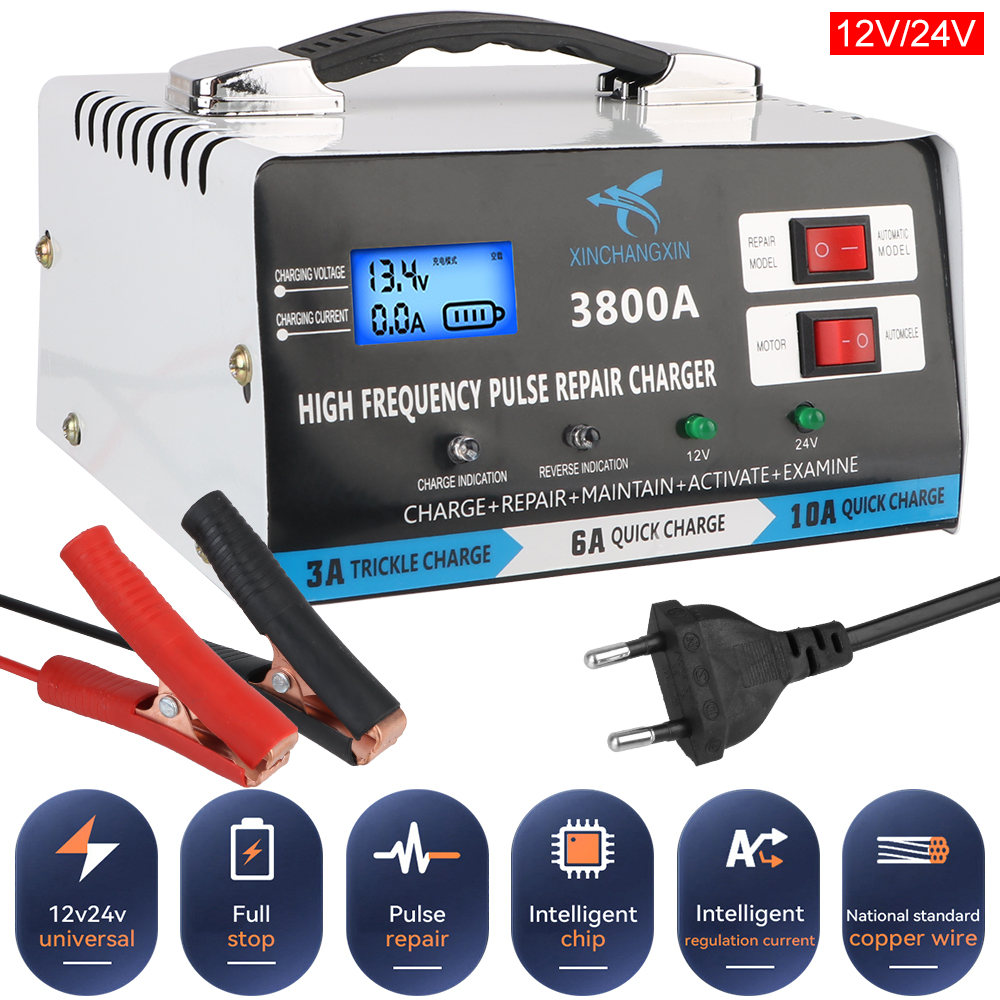 EU プラグ全自動車のバッテリー充電器 12V 24V ハイパワー急速充電器修理バッテリー充電器鉛蓄電池